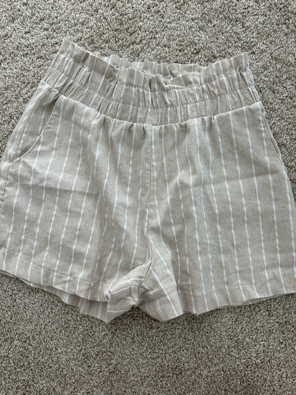 Oatmeal Striped Linen-like Shorts